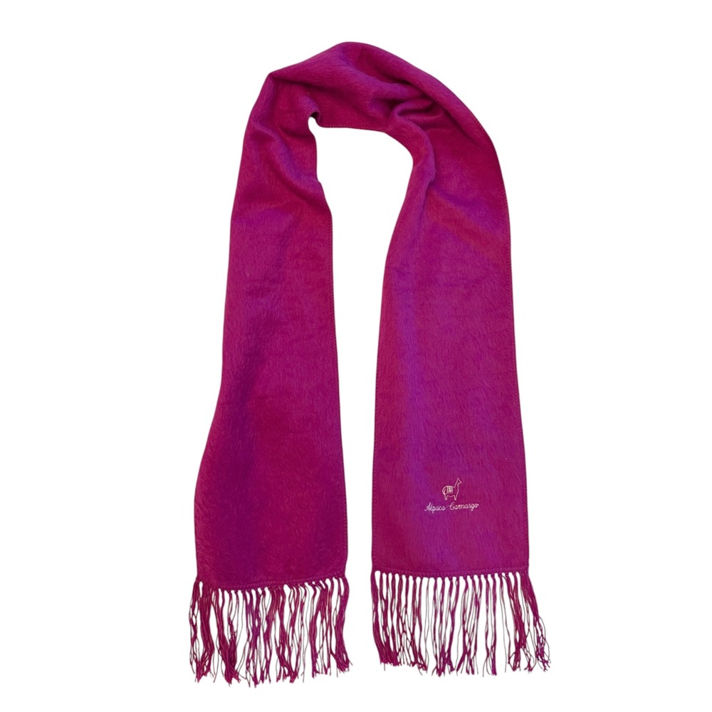 🌴 Alpaca Camargo Magenta Purple Alpaca Wool Fringe Scarf Llama Logo Peru 67x9